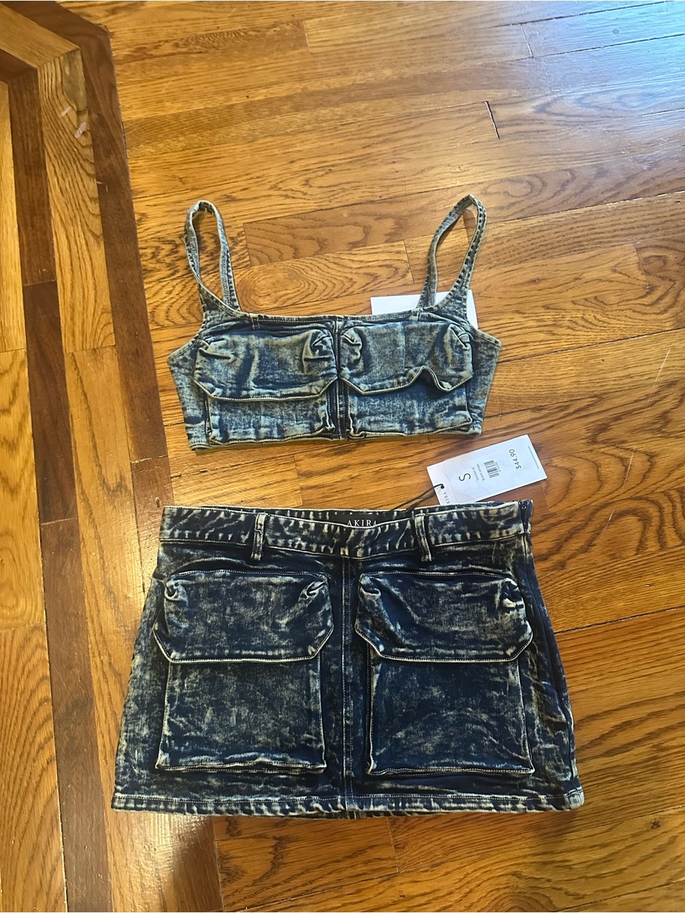 NWT Akira Denim Crop Top & Mini Skirt Set Size Small